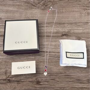 Gucci Sterling Silver Heart Red Rhinestone Pendant Necklace